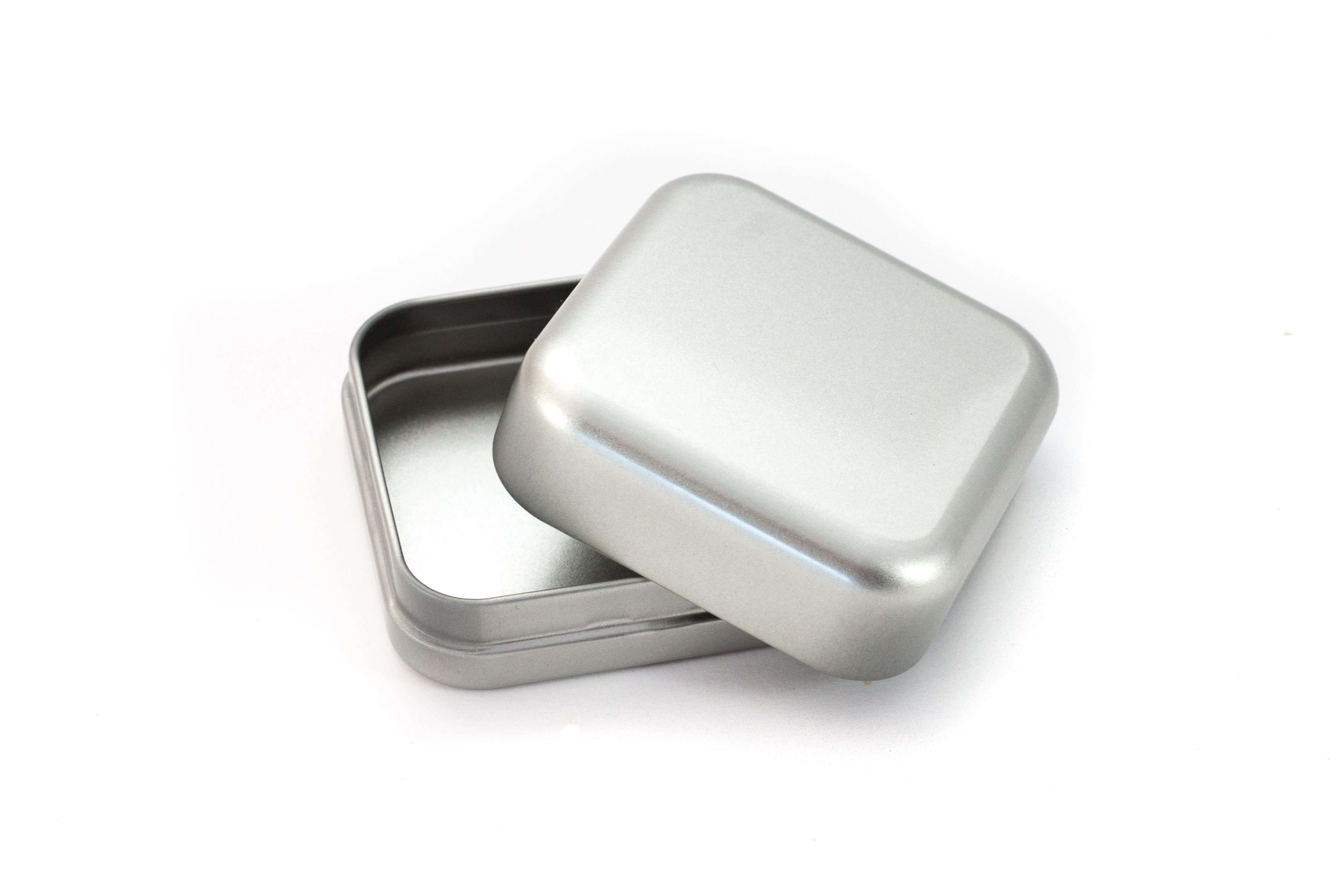 Metalldose für Seife, quadratisch mit runden Eken